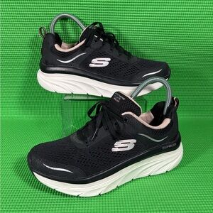 Skechers Mesh Lace Up D'Lux Walker Relaxed Fit Black/Pink W's Size 7 (SN149023)